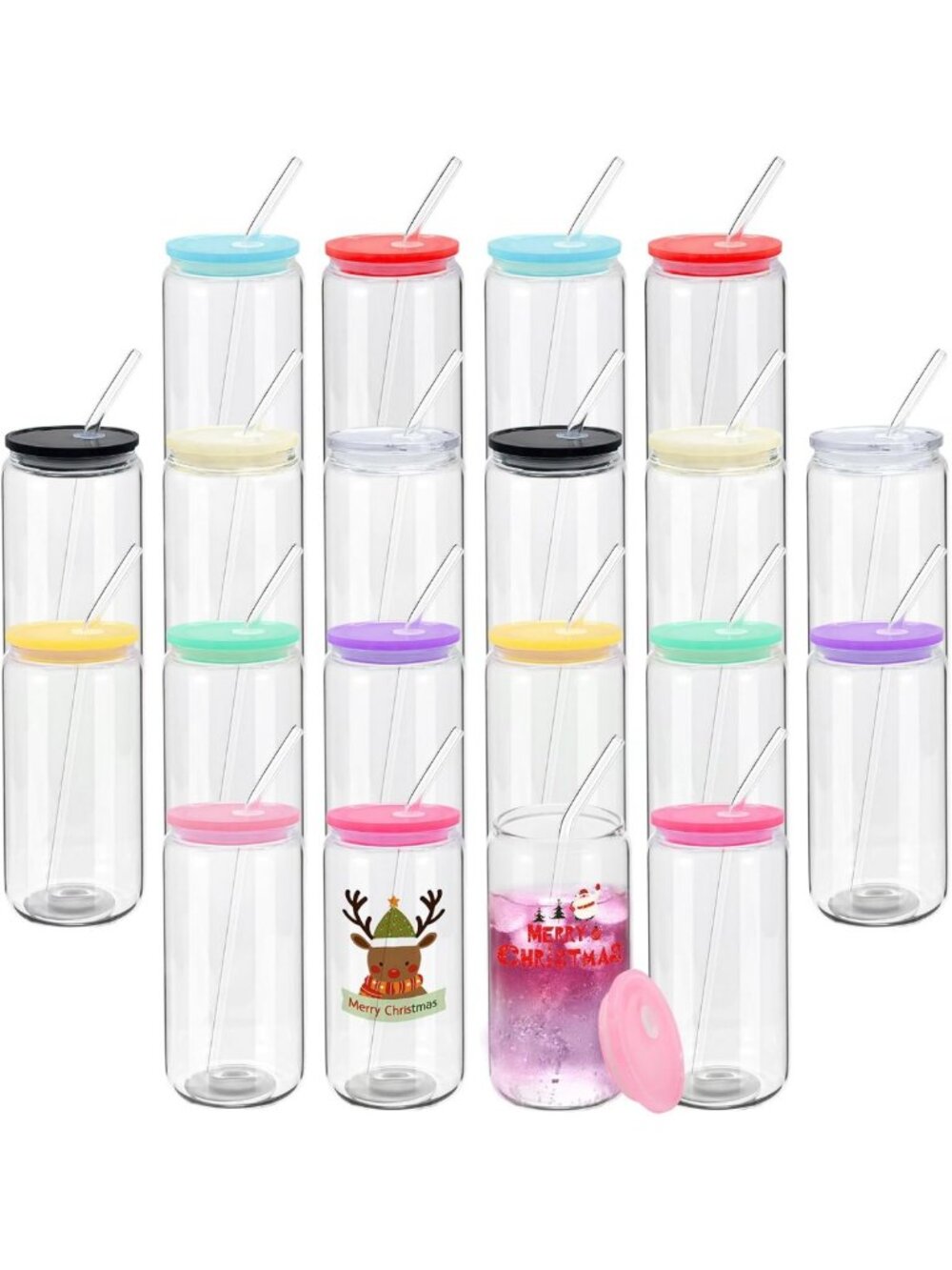 20 Pack Clear Glass Tumblers with Lids & Straws - Iced Coffee, Tea, Smoothies
